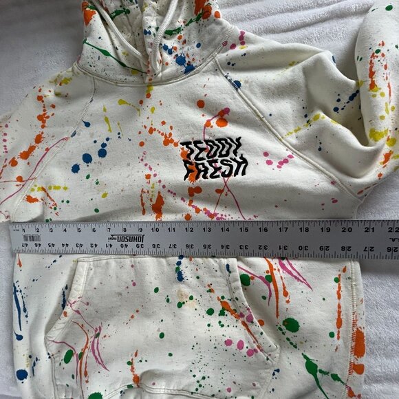 Teddy Fresh Womens XS Paint Splatter Hoodie White Multicolor Pullover Pockets - Picture 10 of 11
